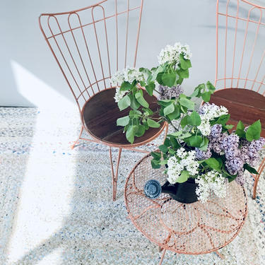 Pink Homecrest Patio Set Table and Chairs | Pink Metal Patio Furniture | Vintage Patio Set | Two Chairs and Table | Wire Outdoor Garden Set 