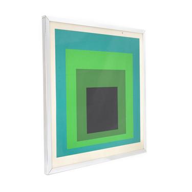 Framed Josef Albers 'Homage to the Square' Mid Century Blue/Green Print - mcm 