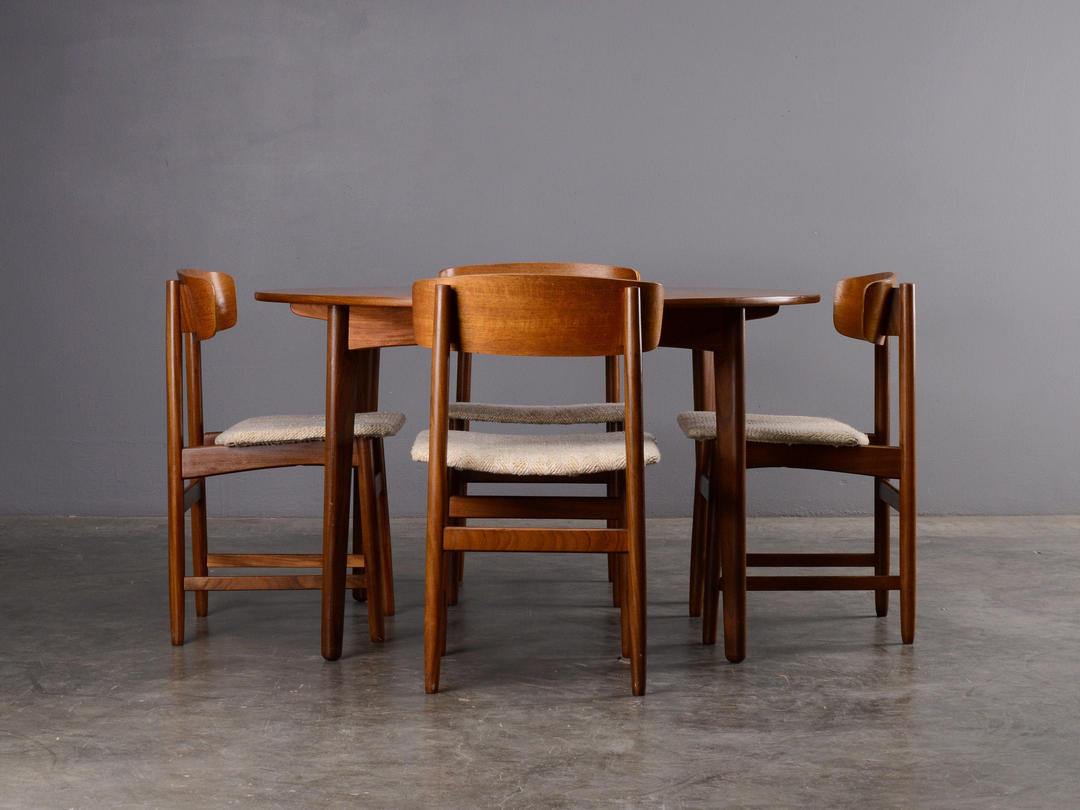 Mid Century Dining Set Round Table and 4 Chairs Danish Modern | Madsen ...