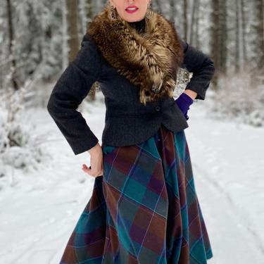 Vintage Wool Plaid Circle Skirt 