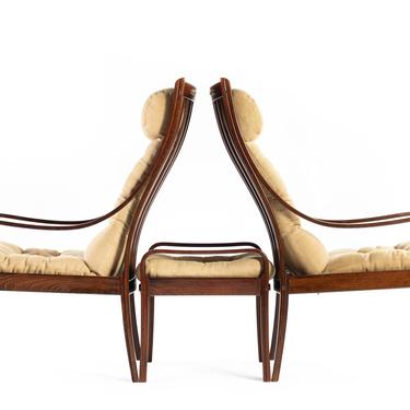 Set of Two (2) Bentwood Lounge Chairs w/ Ottoman by Fredrik A. Kayser in Rosewood and Original Fabric made in Denmark 
