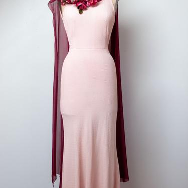 1930s Pink Crepe Gown 