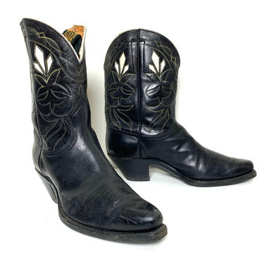 1950s Western Pee-Wee Cowboy Boots — Men’s 10.5 D Vintage Cowboy Western Boots ACME 1950s Inlay “Rare” Western Shorty Cowboy Boots 11 1/2 D  main image 3