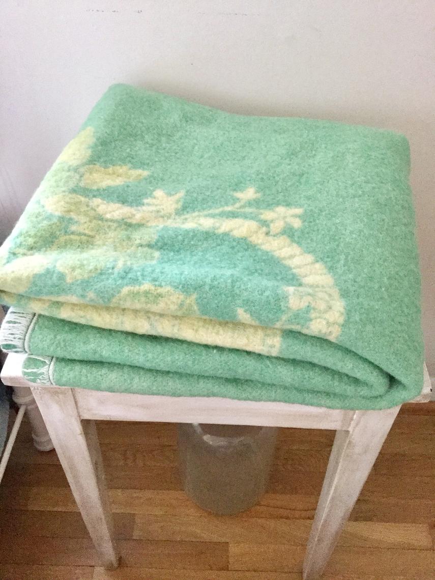 Vintage Reversible Wool Blanket Golden Dawn Blanket Cottage Shabby Chic