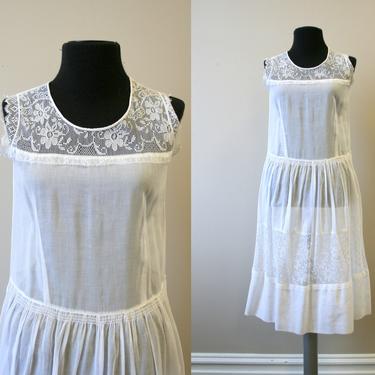1920s White Voile and Lace Dress 