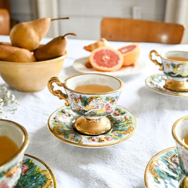 vintage italian capodimonte tea cups and saucers, set of 4