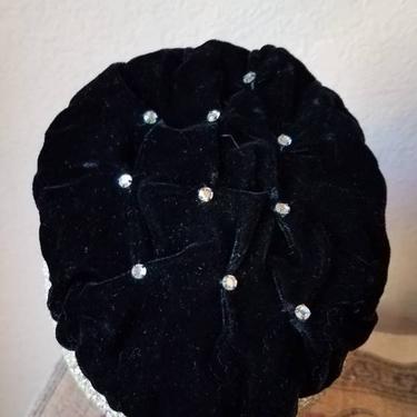 Black velvet bun cover with silver rhinestones 