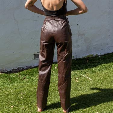 80's Mario Vittorio Italian brown leather pants | 28&quot; W | tapered | high rise | vintage 