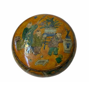 Chinese Yellow Copper Ceramic People Graphic Painting Box ws1885E 