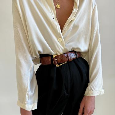 Vintage Off-White Silk Long Sleeve Night Blouse