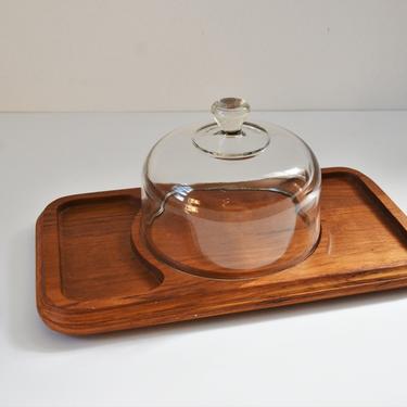Danish Modern Teak Cheese Board with Glass Dome by Goodwood 