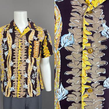 1950s SHAHEEN Surf N Sand Shirt | Vintage 50s Cotton Hawaiian Shirt | Medium / Large 
