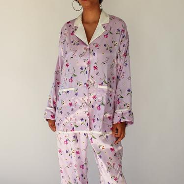 Vintage Victoria Secret Satin Floral Print Loungewear Pajama Set