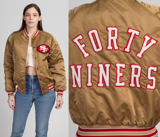 1960s FORTY NINERS ジャケット イエロー/レッド 80s San Francisco 49ers Gold Satin Varsity Jacket - Men's