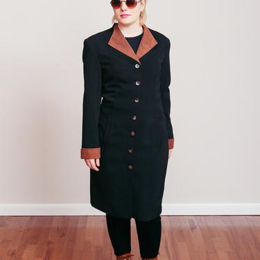 Size M, 1990s Black and Brown Button Down Knee Length Matrix Style Coat or Dress 