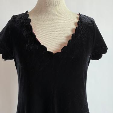 Black Velvet Dress with Scalloped Neckline fits S - M 