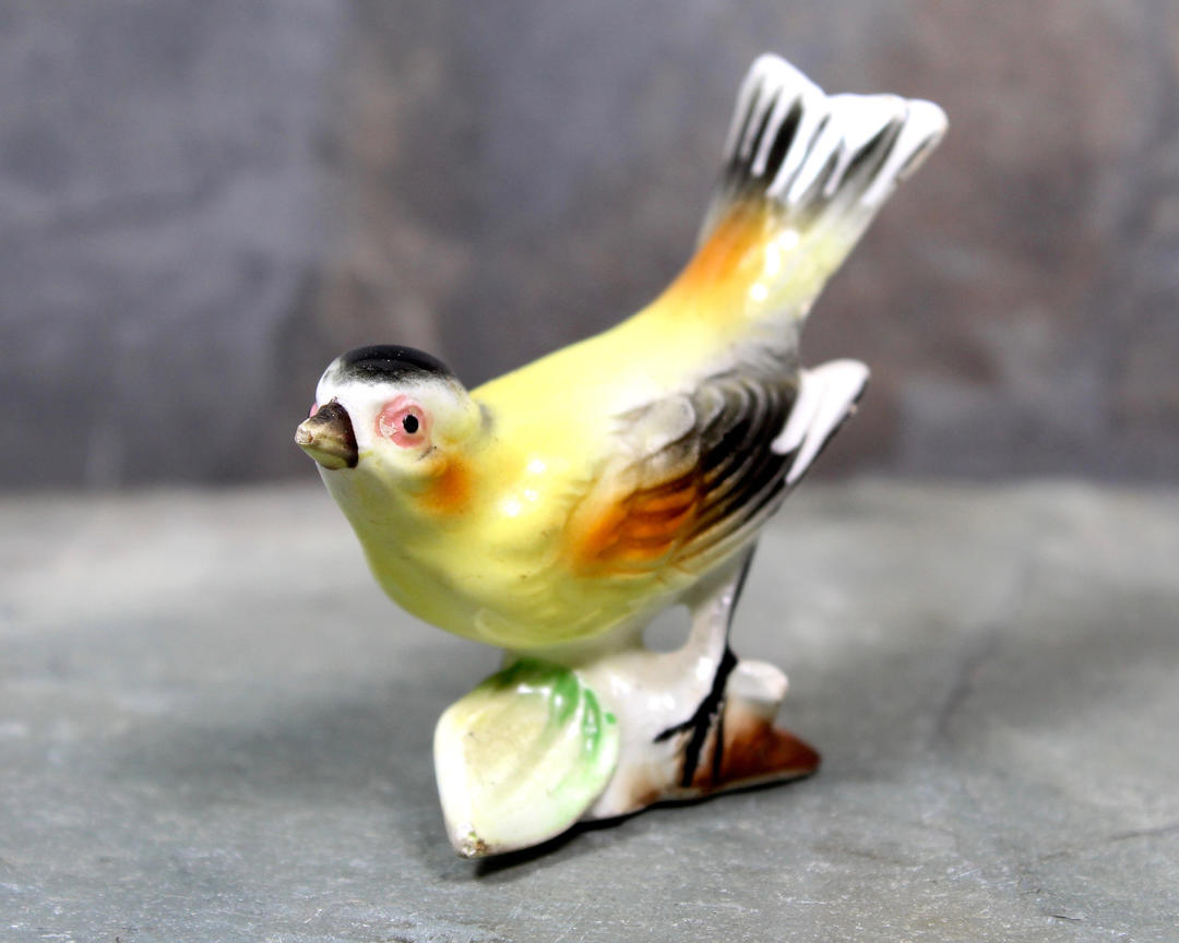 Tiny Vintage Ceramic Goldfinch - Yellow & Black Bird Ceramic - | Bixley ...