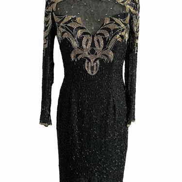parker beaded backless dress Jovani 46206 Beaded Open Back Dress With High Slit Green / 8