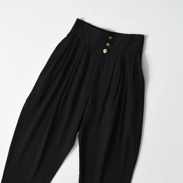 vintage tapered black pants, 90s high waisted trousers, size M 