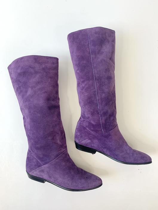 Purple Suede Flat Boots Prototype Vintage Austin TX