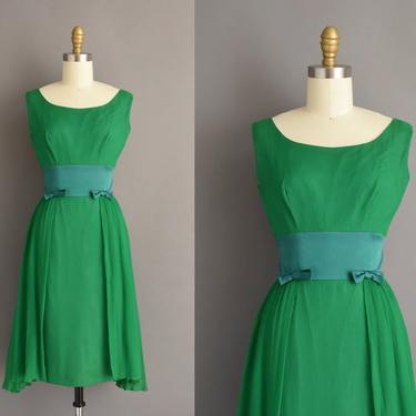 vintage 1950s dress | Gorgeous Kelly Green Chiffon Holiday Cocktail Party Wiggle Dress | Small | 50s vintage dress 