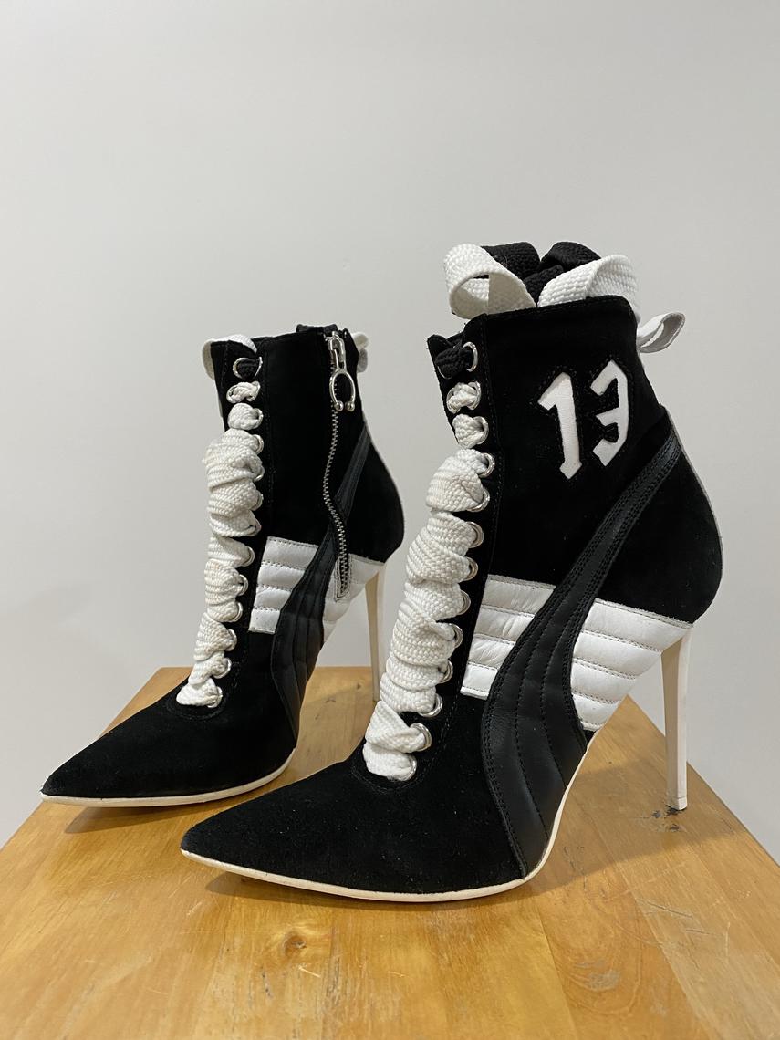 RIHANNA FENTY X Puma 13 Black Suede White Bootie Heels Size Tiger s Den Vintage Portland OR