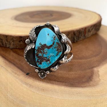 FINE FEATHERS Vintage 70s Silver Turquoise Cuff, 1970s Shadowbox Bracelet Craig Hallmark | Native American Navajo Style Jewelry Southwestern 