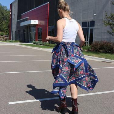 Vintage Paisley Skirt / 70's High Waist Bandana Scarf MIdi / One Size 