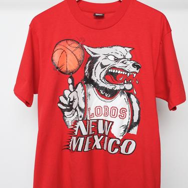 vintage NEW MEXICO red LOBOS vintage basketball 80s 1990s college basketball hoops Albuquerque, New Mexico t-shirt -- size large 