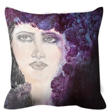 Flower Portrait Purple Outdoor Pillow ~ Mix Media Art Flowers ~ Outdoor Pillow ~ Purple Flowers ~ Floral Portrait Art ~ Decorative Pillow 