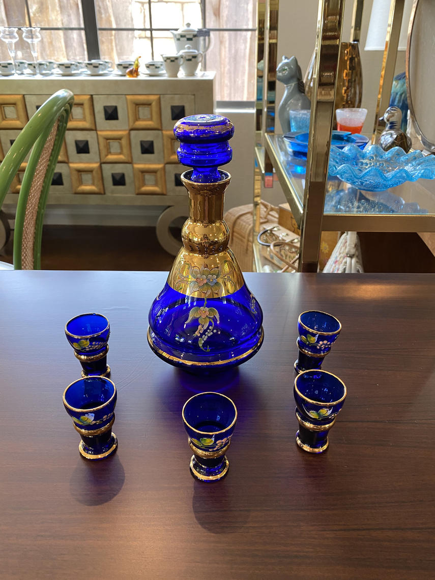Italian Cobalt Georgetown, 22 | Forme 7-Piece Genuine | TX with Blown Glass Set Blue Decanter Prima