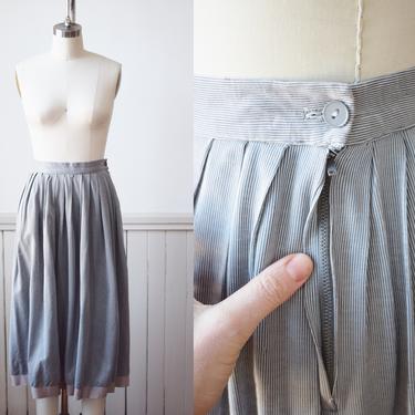Vintage 1950s/1960s Pleated Knit Skirt | S | wounded bird | Grey Skirt with Metal Zipper, Pockets 