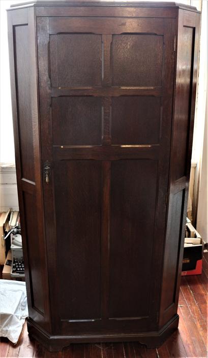 Antique Mission Style Triangular Corner Coat Closet By
