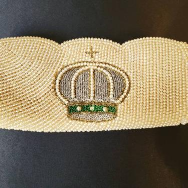 Pearl beaded purse with a crown ,1950's 