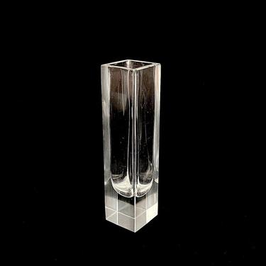 Italian Murano Sommerso Mandruzzato Block Design Art Glass Vase in CLEAR GLASS 8&amp;quot; Tall Italy Mid Century Modern Modernist 