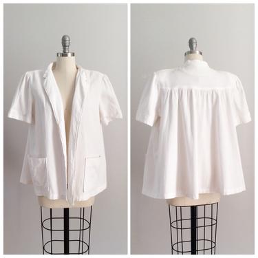 40s White Cotton Swing Beach Cover Up / 1940s Vintage 50s Jacket Duster Coat / OSFM 