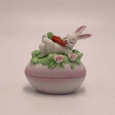 vintage Lefton porcelain bisque egg with a rabbit 