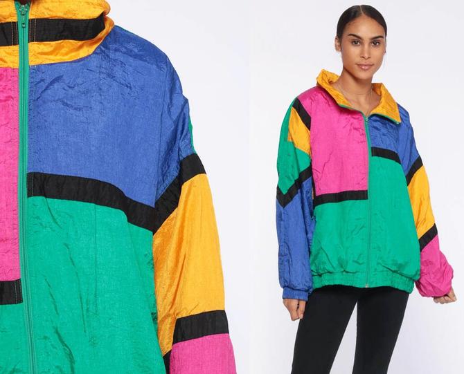 Vintage 1980s Blast Color Block Full Zip Windbreaker Jacket / Team