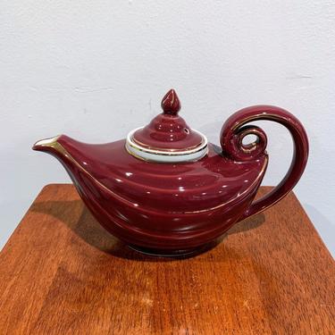 Vintage Hall China Maroon Aladdin Teapot with Infuser 