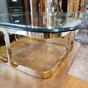 MCM "brass" & glass coffee table 38 (sq) x 15