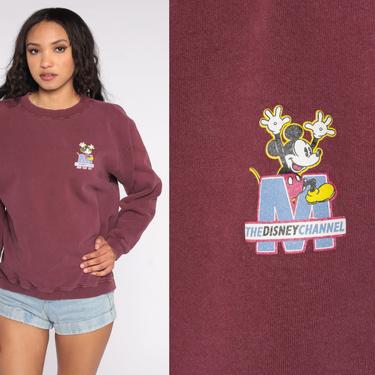 Mickey Mouse Sweatshirt -- 90s Disney Sweater Mickey Disneyland Burgundy Kawaii Shirt Cartoon Crewneck Vintage Retro Medium 