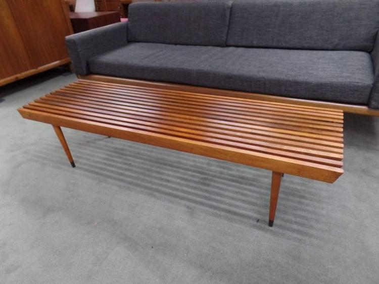 MCM walnut slat bench / coffee table