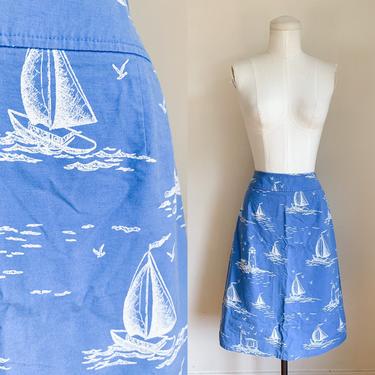 Vintage y2k Sailboat Novelty Print Pencil Skirt / 28&amp;quot; waist 