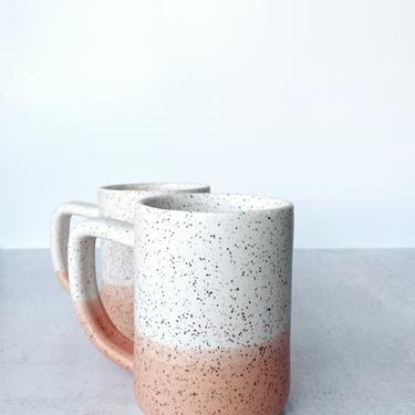 Speckled White and melon pink Simple Color Block Handmade Ceramics Cup 