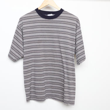 faded vintage men's striped NIRVANA 90s y2k striped t-shirt contrast color tommy style shirt - men's size medium 