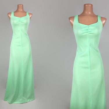 VINTAGE 70s Sexy Pastel Mint Green Maxi Dress | 1970s Long Hostess Gown | Vintage Studio 54 Disco Party Dress | 5 