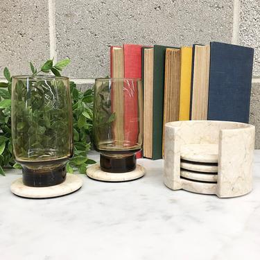 Vintage Coaster Set Retro 1990s Marble + Stone + Off White and Beige + Set of 5 + Drinking Glass Coasters + Home and Table Decor 