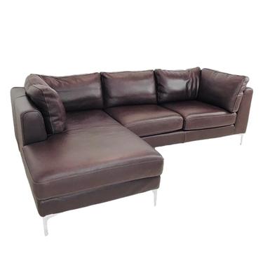 #6053 Brown Leather Sectional Sofa with Chaise