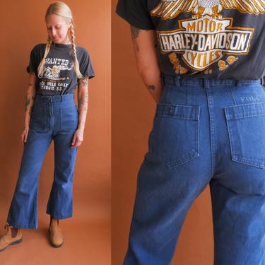 Vintage Seafarer Sailor Bell Bottoms/ 1970s High Waisted Patch Pocket Flared Jeans/ Size 28 