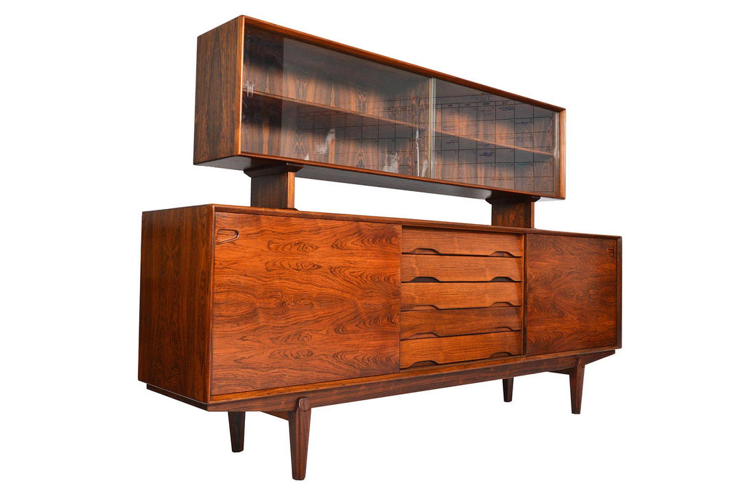 Danish Mid Century Modern Skovby Model 65 Rosewood Credenza with Hutch ...